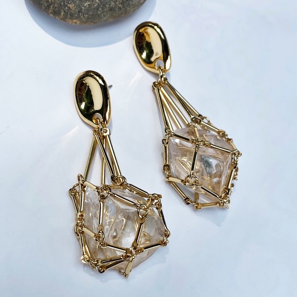 Anthropologie Jewelry - NEW Gold & Crystal Cage Drop Earrings
